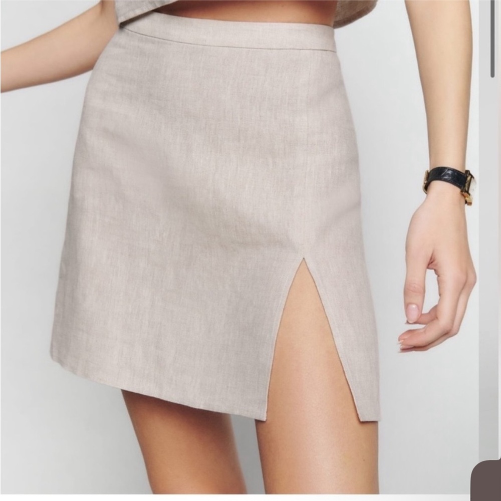 Reformation Neutral Beige Mini Skirt with Side Slit